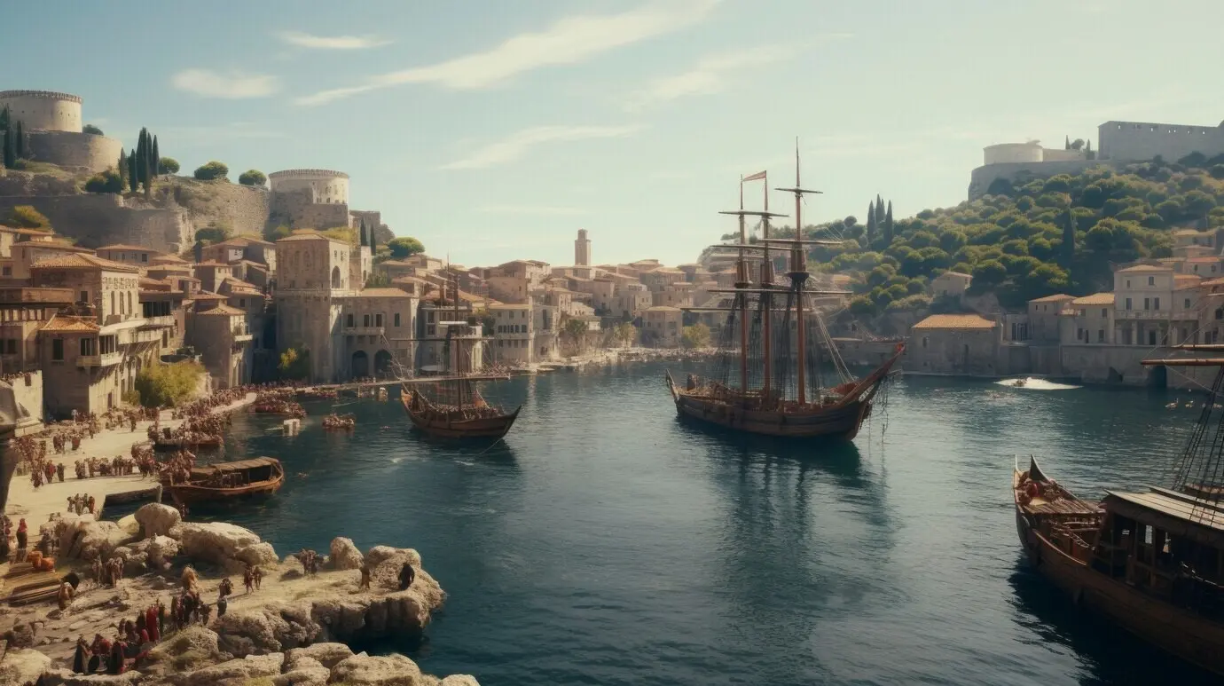 Ansicht eines Hafens des antiken Römischen Reiches